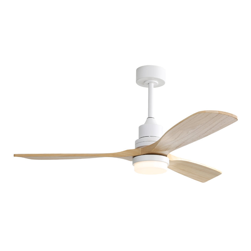 Ventilateur de plafond d'intérieur 52 pouces avec lumière à DEL à intensité variable 3 pales en bois massif, télécommande, moteur à courant continu réversible pour le salon