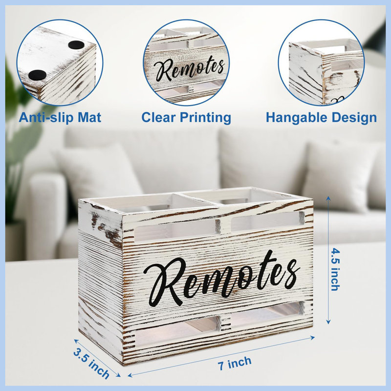 Support de télécommande en bois à 2 fentes, fixation murale et organisateur de table, blanc