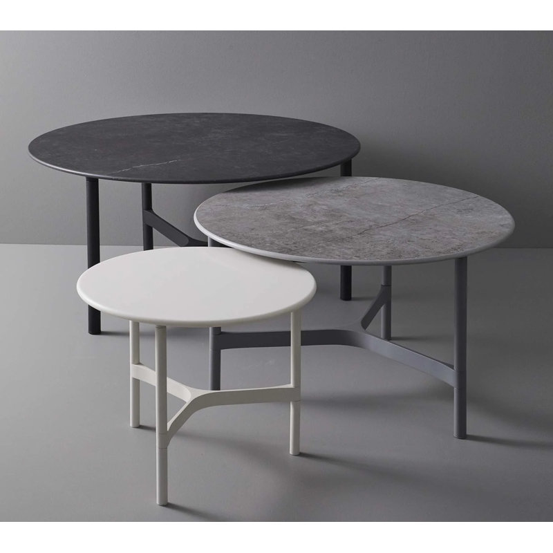 Twist Outdoor Round Coffee Table, Ceramic Black, Light Gray, 35.5"