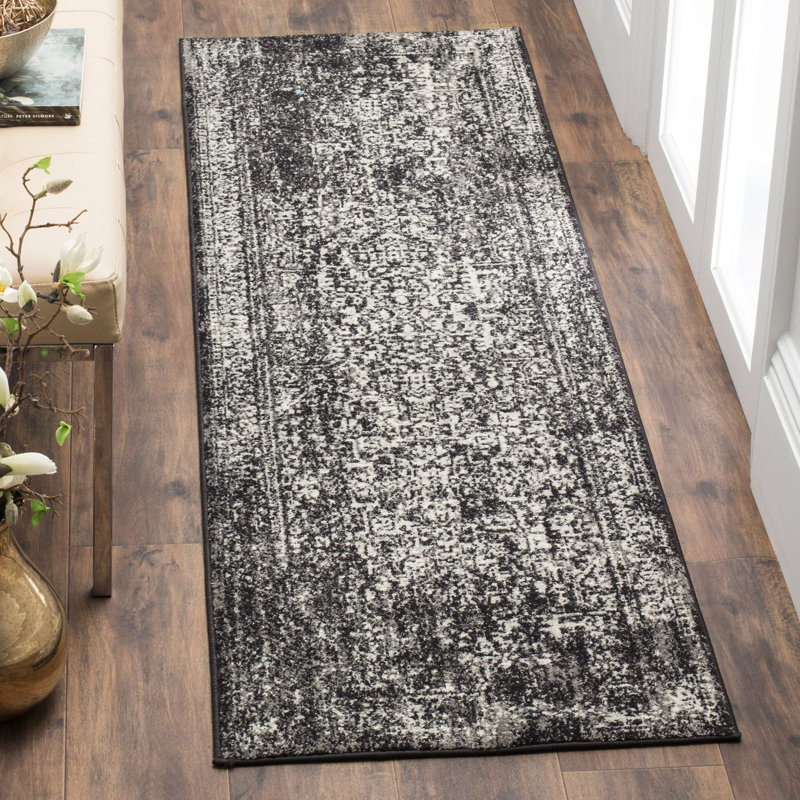 Oriental Area Rug, Black/Grey, Runner 66 x 152 cm