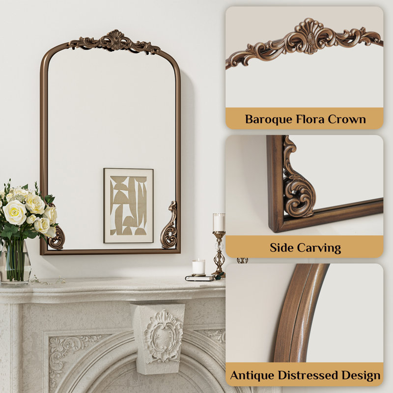 Kalie Arched Baroque Wall Mirror , Antique Gold, 36" x 30"