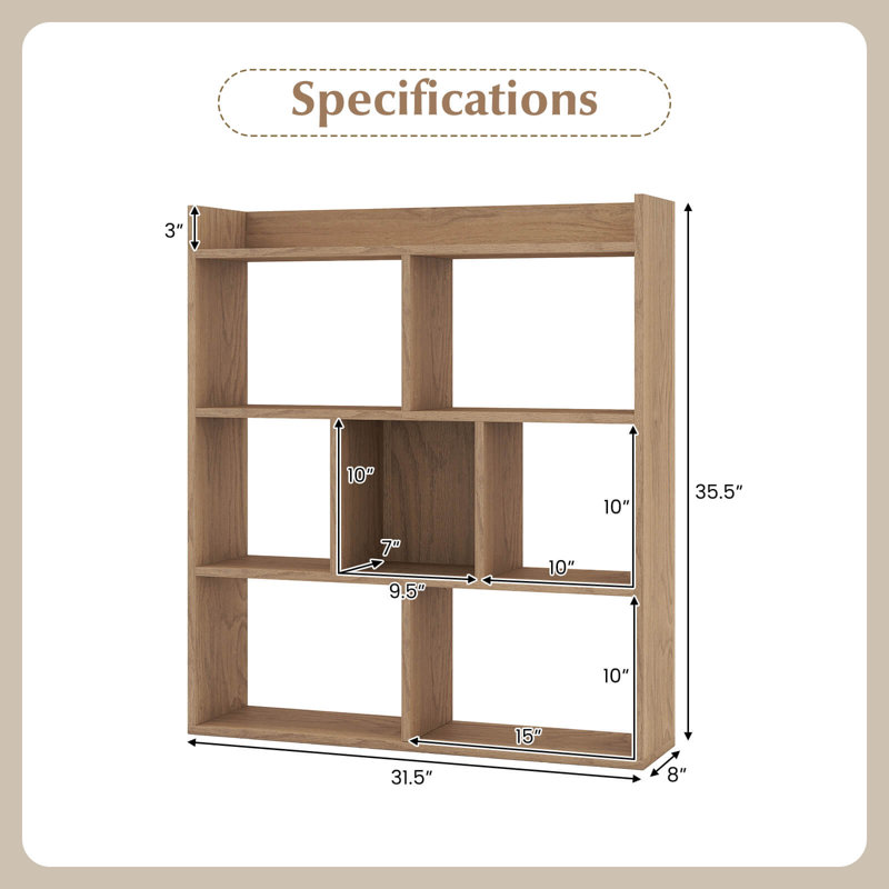 1 Pcs 7-cube Bookcase 3-tier Open Storage Shelf With Anti-tipping Kits For Living Room , Natural