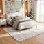 Très grande base de lit tapissier avec tête de lit à oreilles en tissu Boucle et pieds en bois massif-663175847