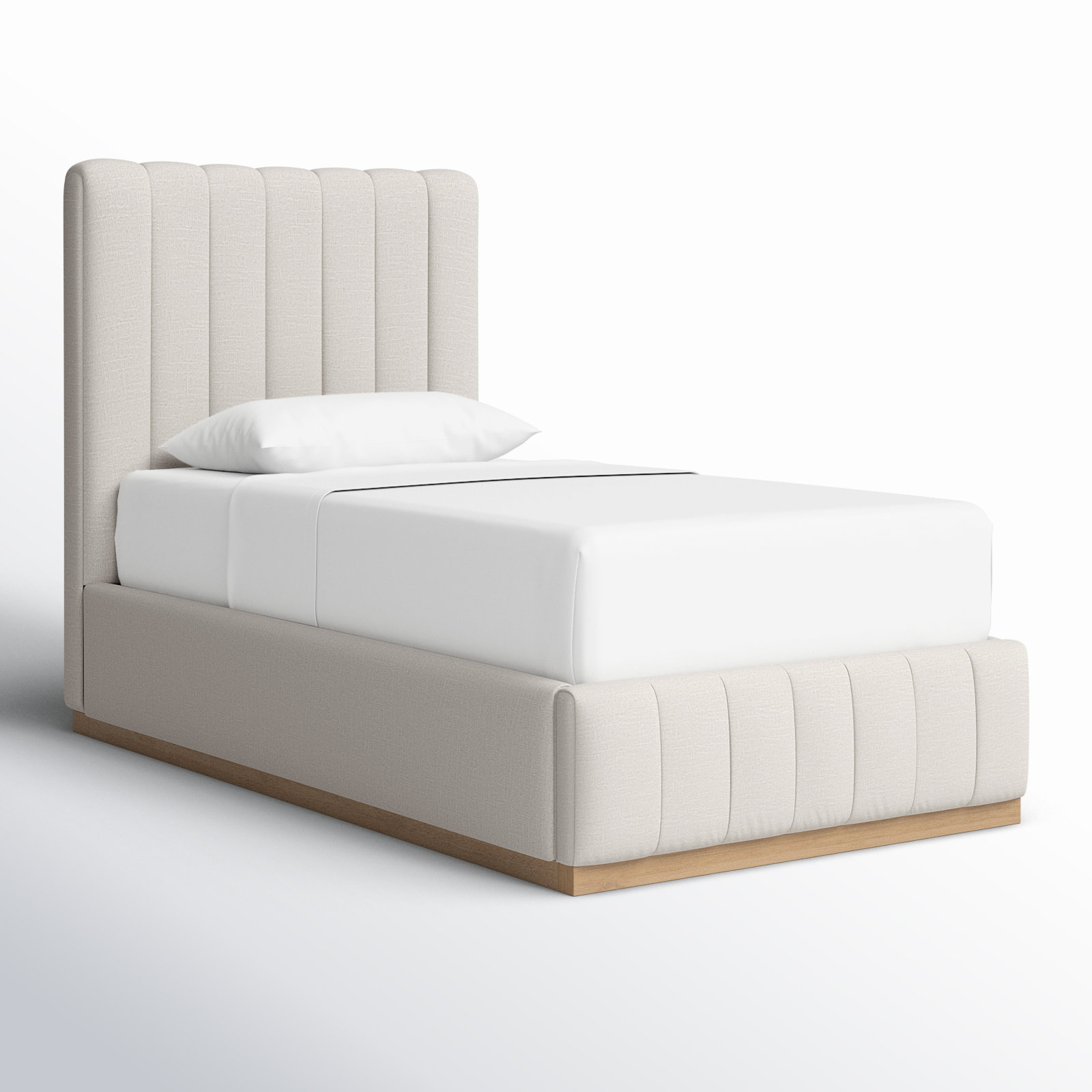 Codyn Upholstered Bed, Cream Linen Textured Fabric, Twin