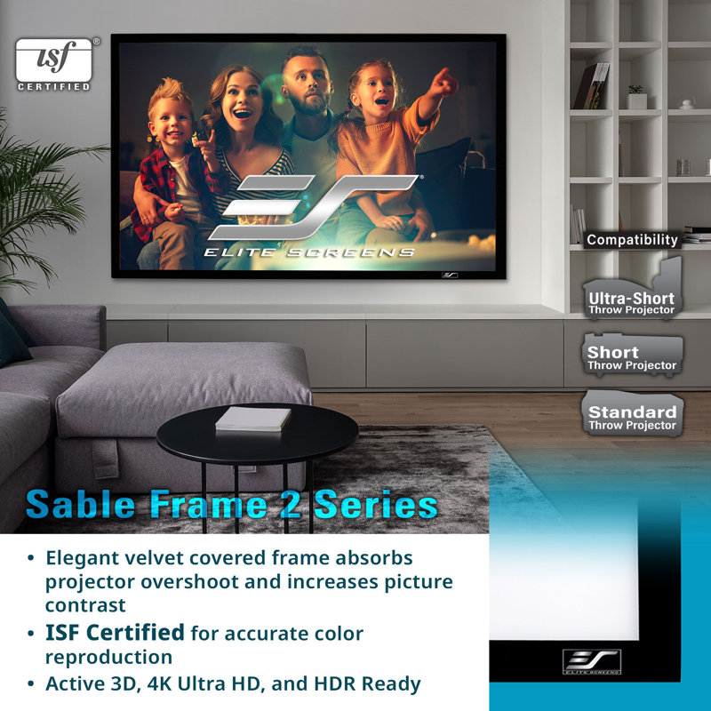 Sable Frame 2 Series Fixed Frame Wall Mounted Projector Screen, Matte White, Black velvet frame, 120" Diagonal