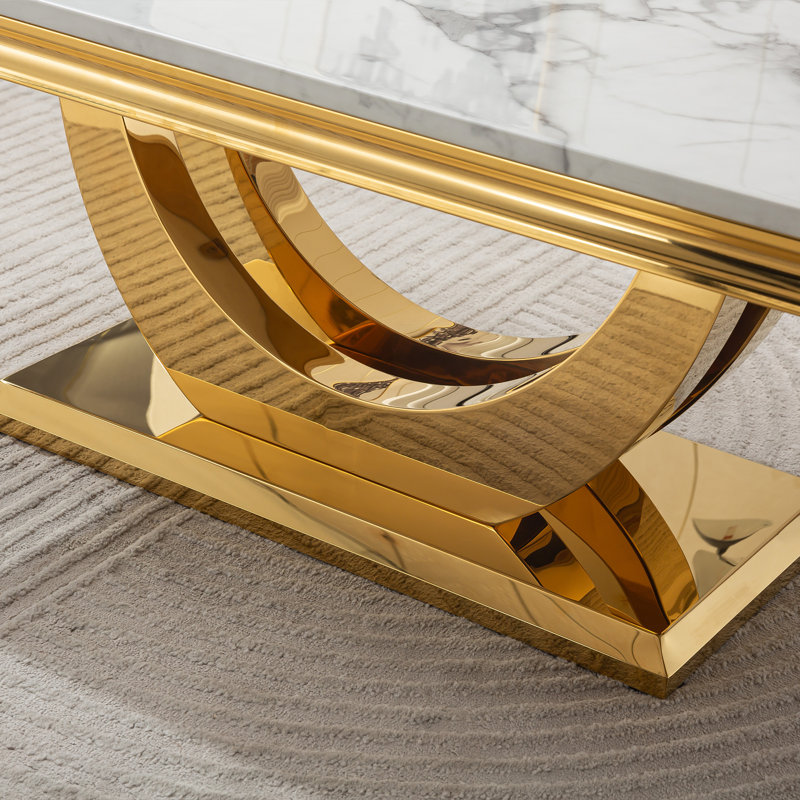 Dijoun Marble Top Single Coffee Table, White, Gold