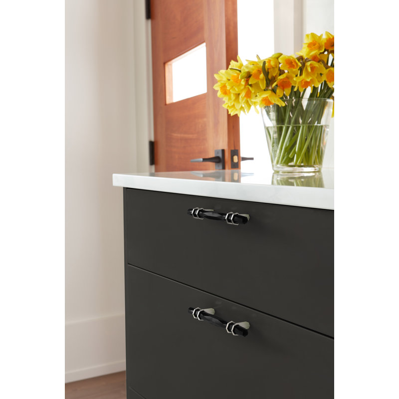Modern Black Bronze and Polished Nickel Bar Pull with Mounting Hardware