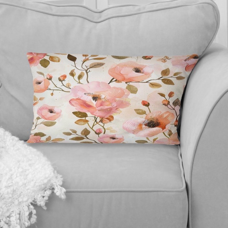 Pastel Pink Blushing Blooms III - Modern Lumbar Pillow