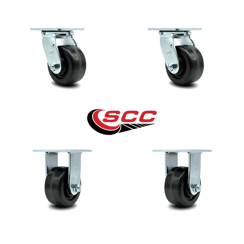 4 Inch Phenolic Caster Set with Ball Bearings 2 Swivel 2 Rigid Service Caster