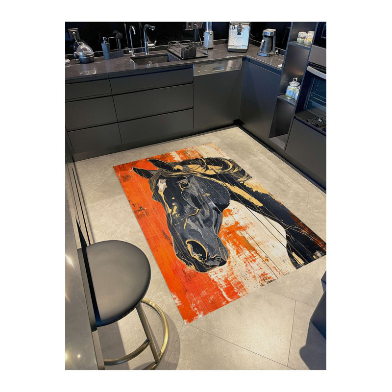 Tapis décoratif noir à motif abstrait abstrait, Tapis de couloir 3 pi 3 po x 6 pi 7 po inclus