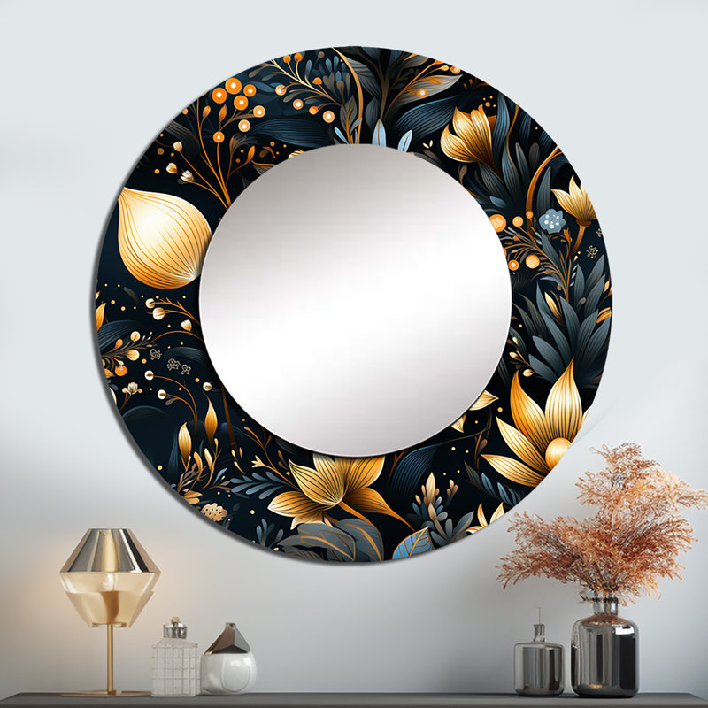 Rohanna - motif boho céleste bleu - miroir mural décoratif boho, 36 po x 36 po, Rond