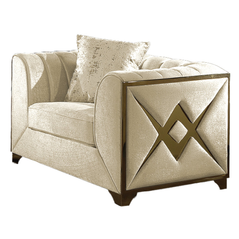 Fauteuil en velours 44,4 po Arron, Velours crème