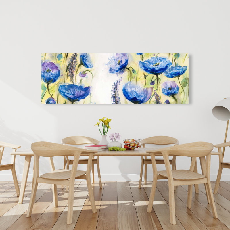 Jardin bleu - Toile florale beige pour la décoration intérieure | Reproduction d'art