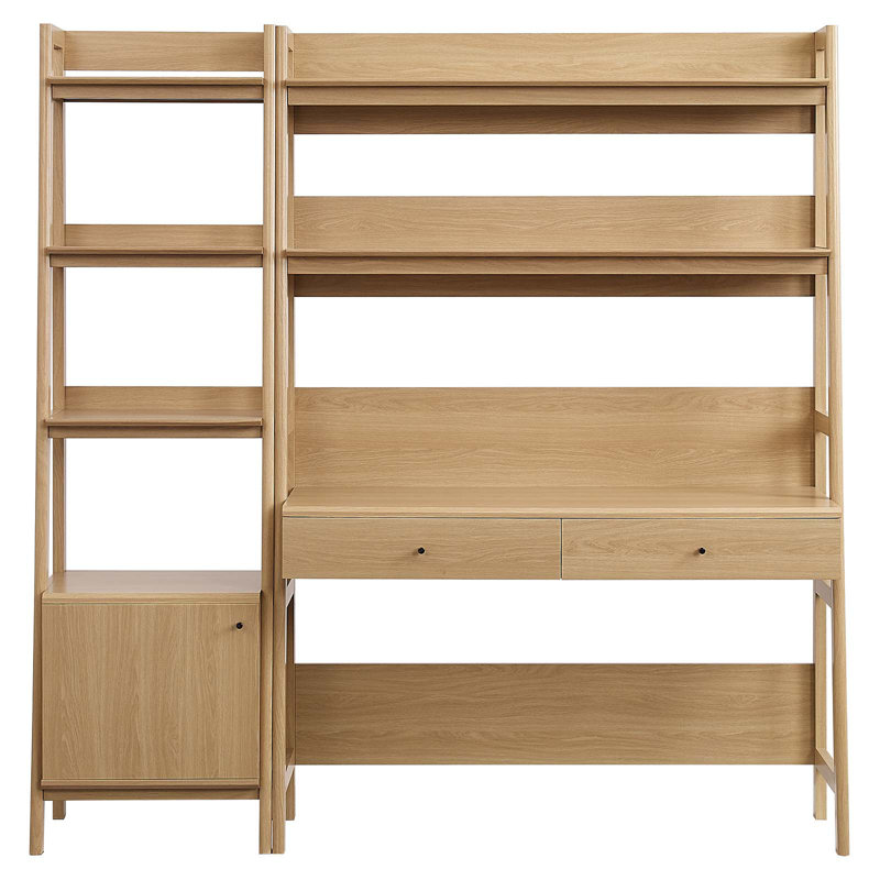 Bixby 2-Piece Wood Office Desk and Bookshelf by Modway, Oak