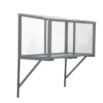 Wall Mounted Cat Window Enclosure, Dark Gray Weatherproof Outdoor Catio With Sun Roof, 44lb Capacity Wooden Cat Perch House With Galvanized Mesh