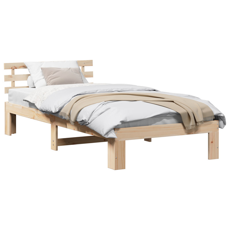 Bed Frame with Headboard Solid Pine Wood, Small Single (2'6), Natural
