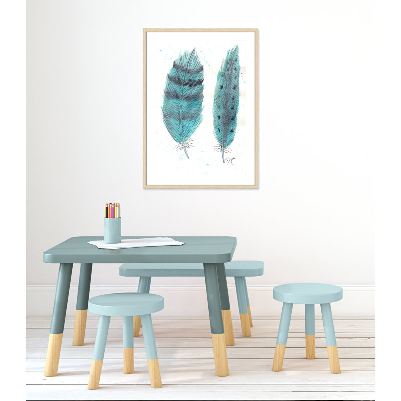 «Feathers in Turquoise II», art encadré, H 35,5 po x l 25,5 po x P 1,18 po, Encadrement beige