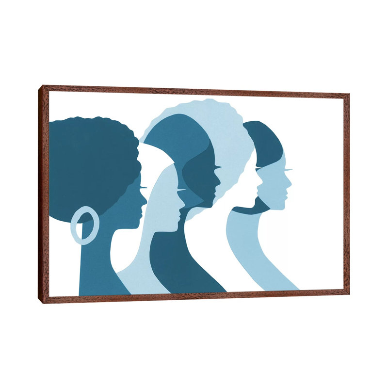 Women Profile In Blue by LouLouArtStudio - Print on Canvas, 45.72cm H x 66.04cm W x 3.81cm D, Classic Brown Wood Framed