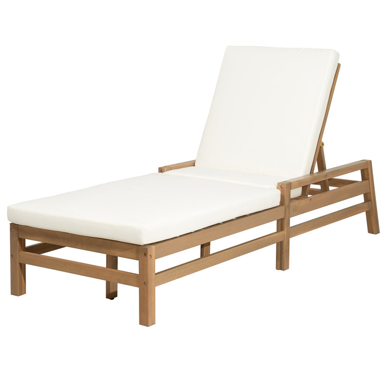 5-Position Adjustable Outdoor Chaise Lounge, Solid Wood Patio Recliner Chair with Thick Cushions, Weather-Resistant for Pool, Balcony & Garden (Light Teak)