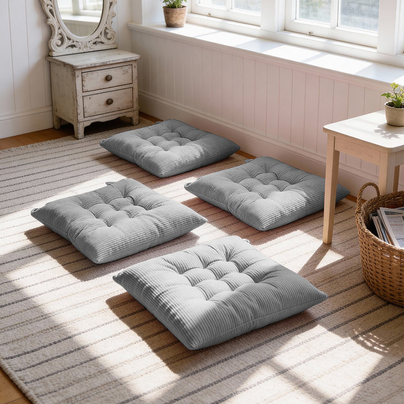 Set of 4 Comfortable Square Chair Cushions, Grey
