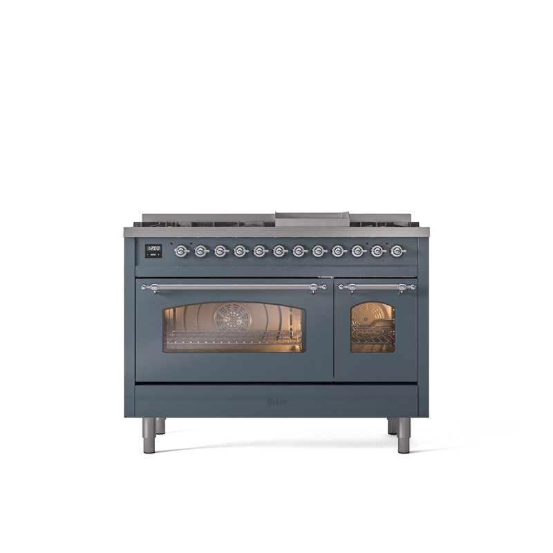 ILVE Nostalgie II Series 48 inch Dual Fuel Range with 8 Sealed Burners, Griddle (Glass Door), Liquid Propane