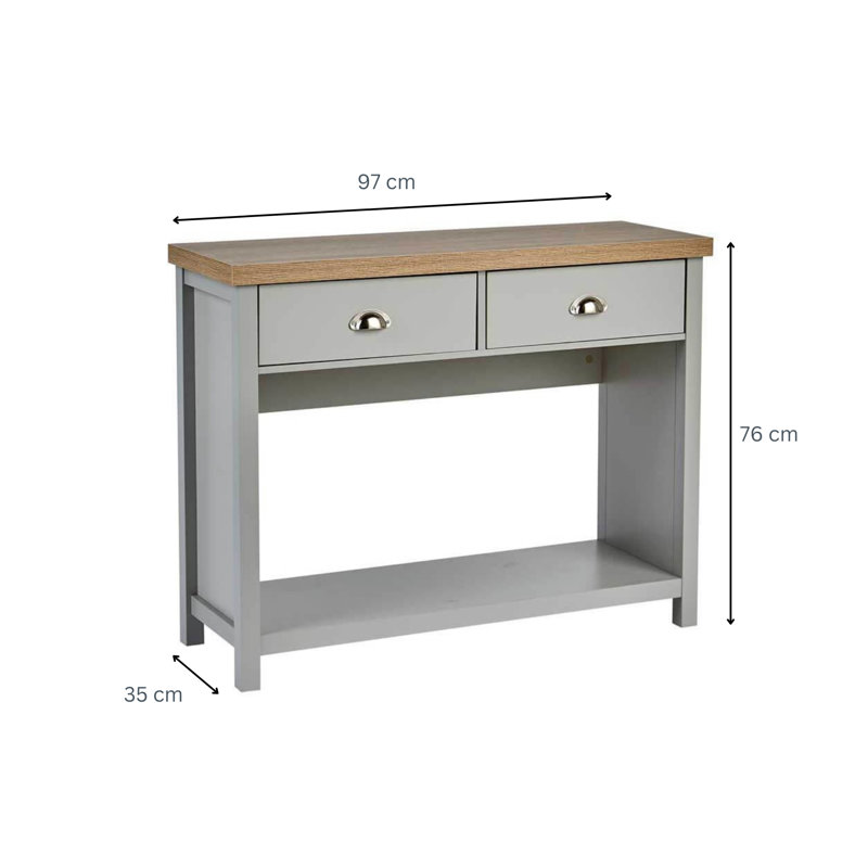 Spradling 2 Drawer 97cm Hallway Console Table 36mm Thick Top, Grey/Oak