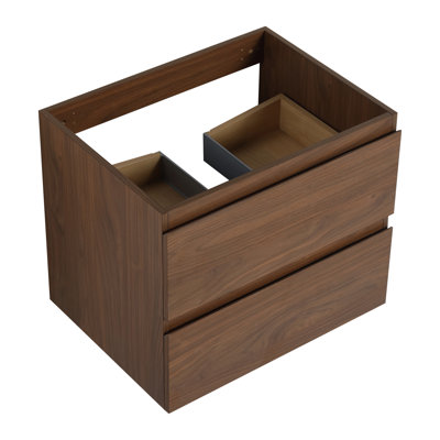 Contemporary 24" Bathroom Vanity In Brown Oak, With Smooth 2/3 Extension Drawer Slides And 45 Invisible Handle - Easy To Clean Vanity: Wood Grain Design, 2 Drawers, Soft-Close Function