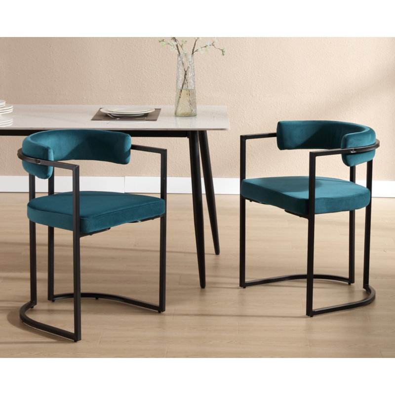 Jesean 19.75'' H Upholstered Metal Armchair, Blue, Black