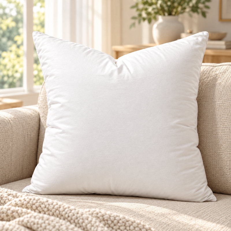 Ensemble de 1 coussin carré carré blanc 100% coton, 50% duvet et 50% plumes, tailles multiples, 16 po x 16 po