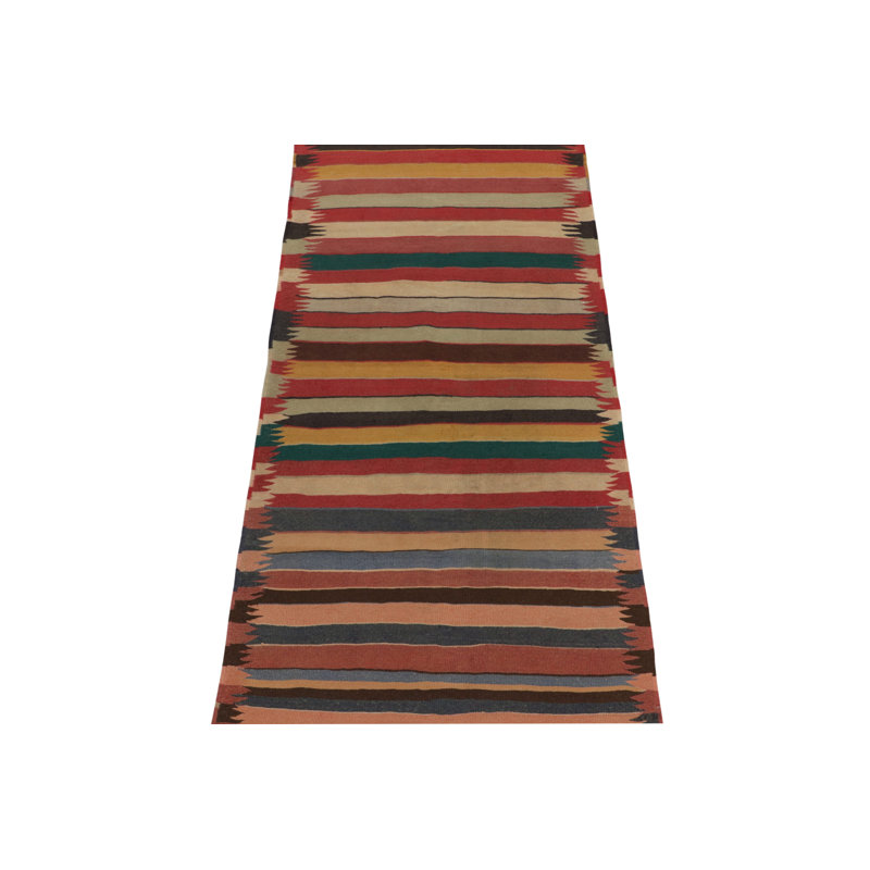 Wool Striped Area Rug in Red/Yellow/Blue