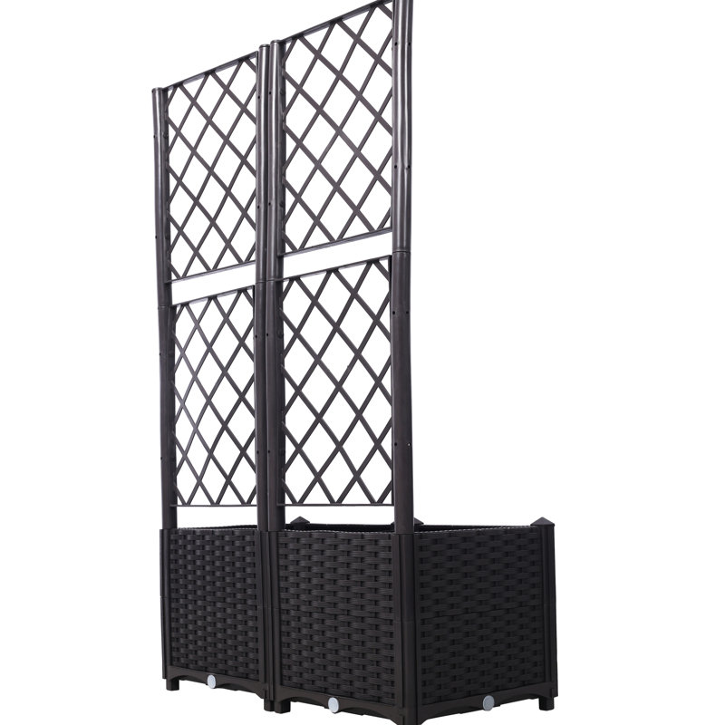 Brown Polypropylene Trellis Raised Bed With 2 Pots - Outdoor Garden Decoration Self-Draining And Support For Climbing Plants Of Removable Plant Feature