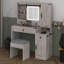 Bureau de coiffeuse avec miroir coulissant et lumières, ensemble de coiffeuse avec plateau en verre et station de charge, coiffeuse avec 4 tiroirs et 2 armoires-1040658897