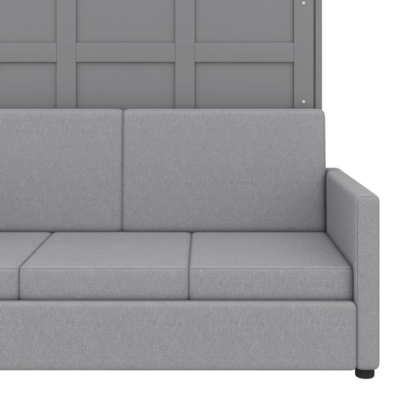 Grand lit escamotable mural avec coussin, Gris, Grand lit
