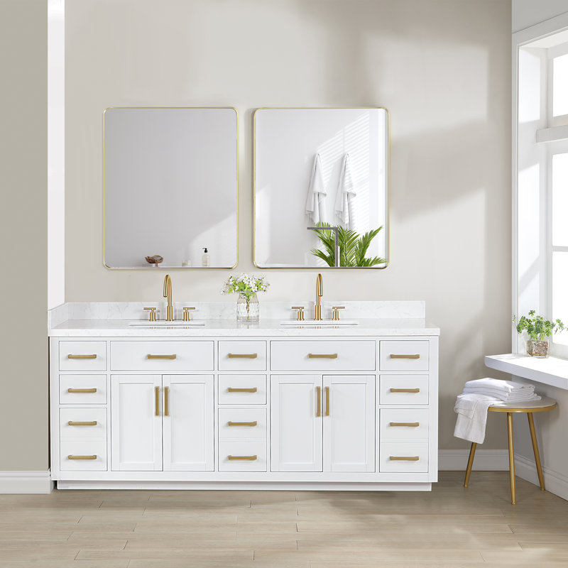 Ensemble de meuble-lavabo double l 84 po avec miroir Gavino, Blanc