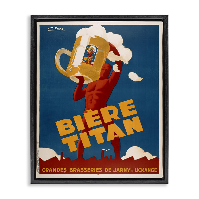 Publicité antique sur toile encadrée flottante, design par Marcus Jules, Cadre flottant noir de jais, H 21 po x l 17 po