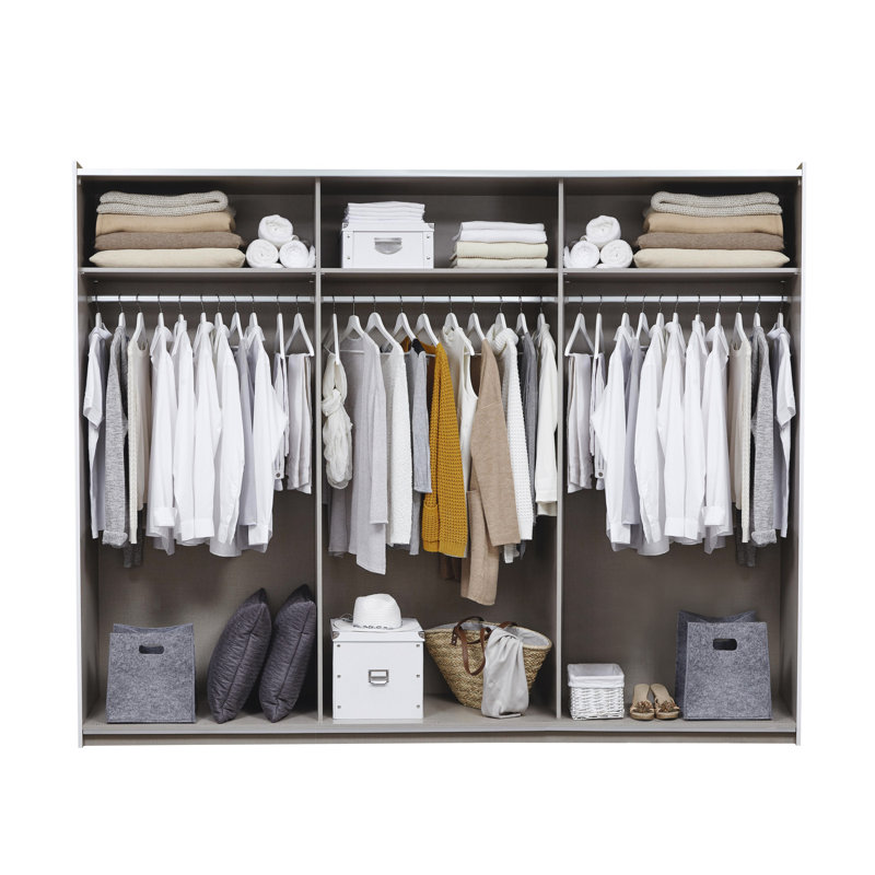 Santiago sliding door wardrobe, 210cm H x 175cm W x 59cm D, Basic, Grey Metallic