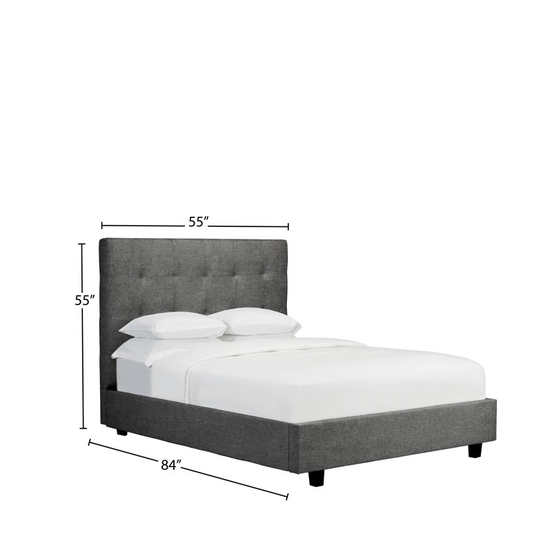 Lit plateforme en tissu d’ameublement Strasser, Double, Velours - Ardoisée