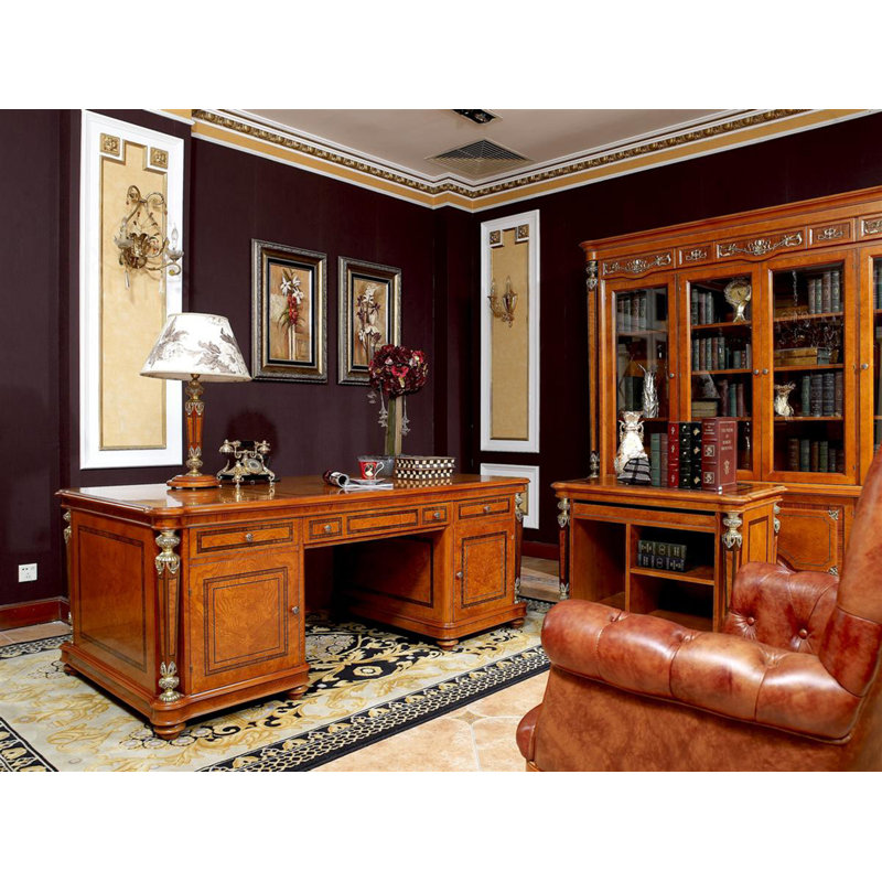 Leonor 2 Piece Solid Wood Rectangular Executive Desk Office Set with Chair