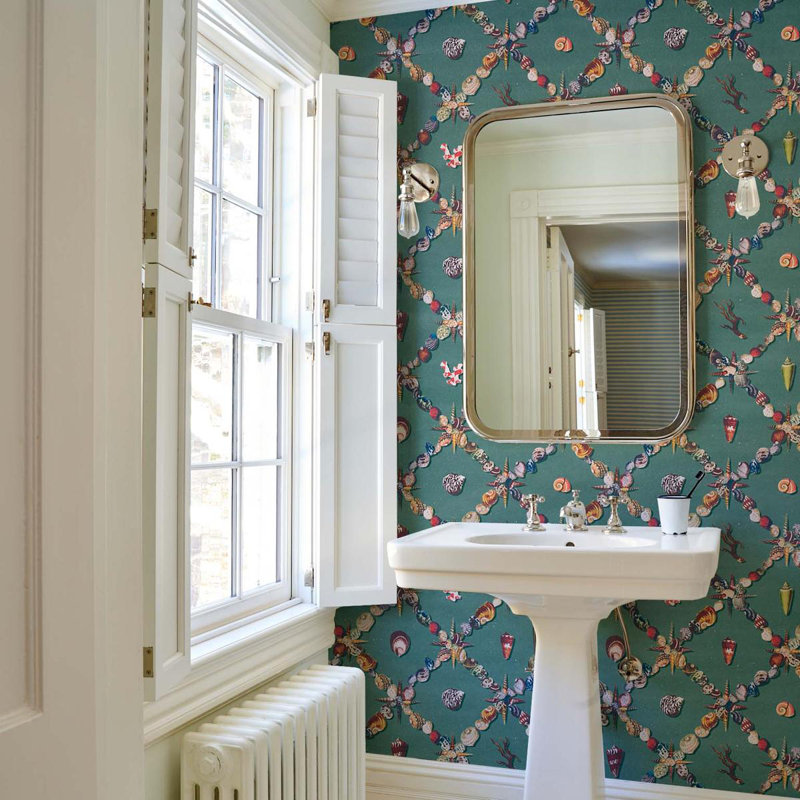 Schumacher x Charlap Hyman & Herrero / Pilar Almon Grotto Treillage Wallpaper, Teal