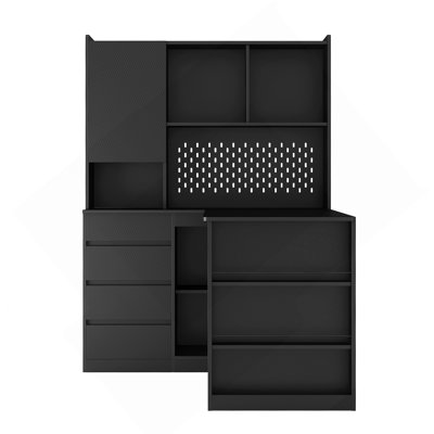 L-Shaped Desk With Drawers, Bookshelf & Hutch