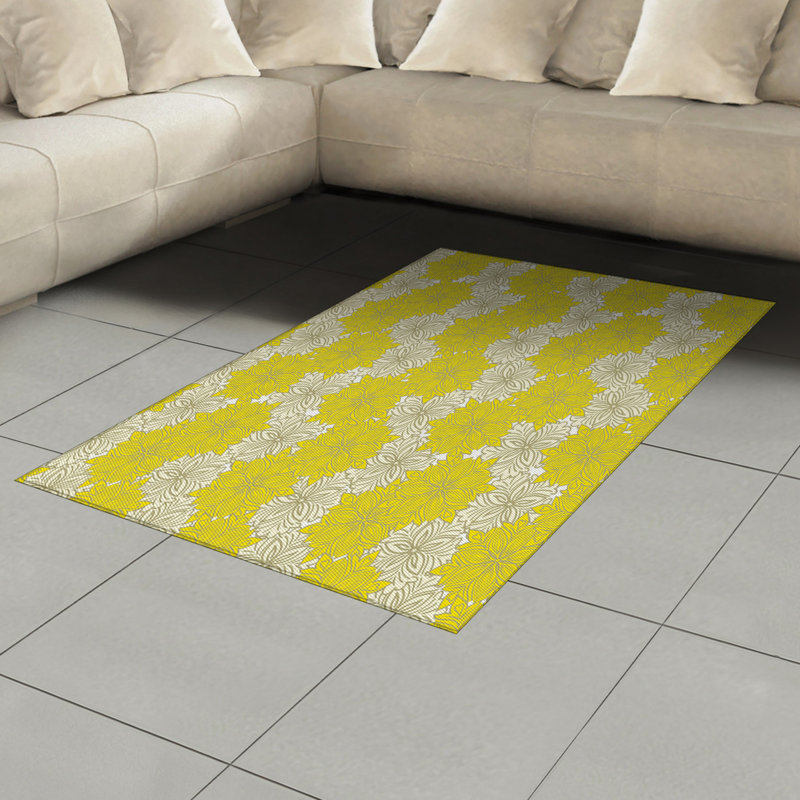 Tapis décoratif à longues fibres en fibre de polyester jaune à haute densité, Rectangle— 4 pi x 5 pi 8 po