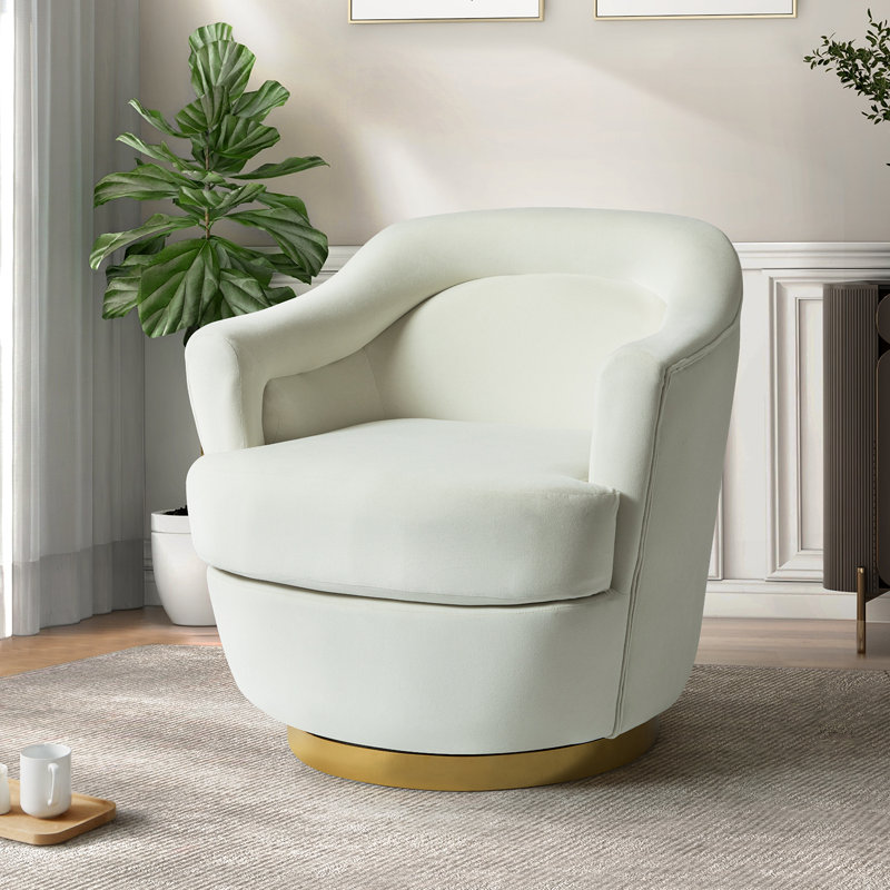 Lundquist Velvet Swivel Barrel Chair, Ivory Velvet