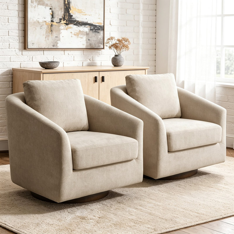 Chaise d'appoint pivotante en chenille avec dossier arrondi incurvé (ensemble de 2), Sable