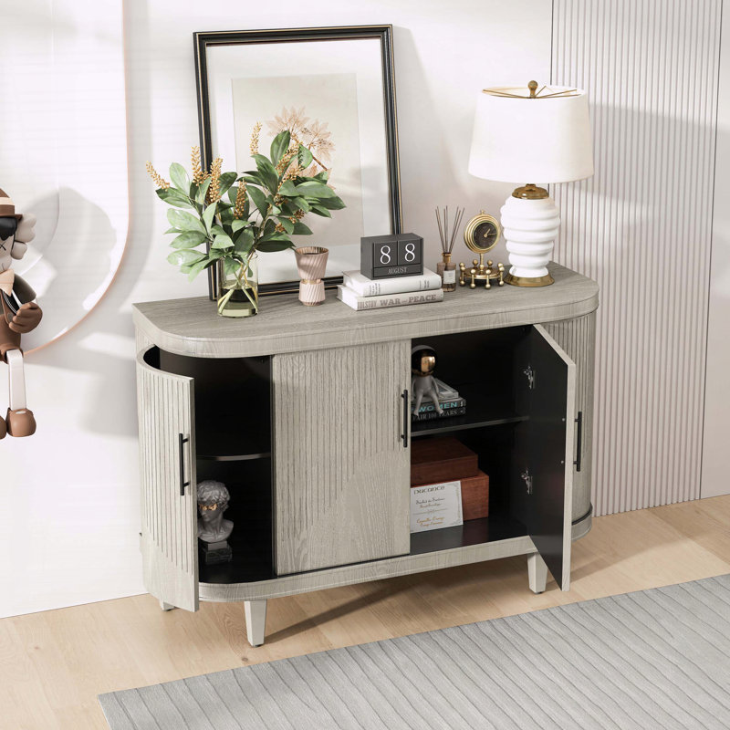 Modern Curved Sideboard with Adjustable Shelves, Champagne