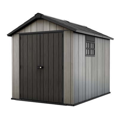 Keter Oakland 7.5x9 ft. Durable Resin Outdoor Storage Shed With Floor and Double Doors for Garden Patio Furniture and Tools, Grey -  224448