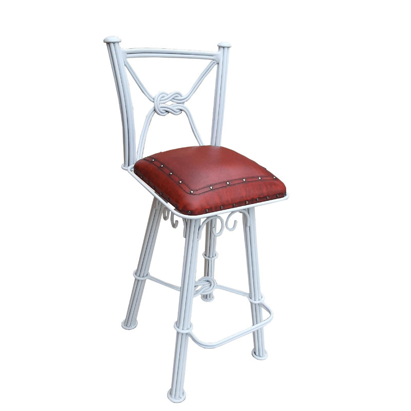 White Western Iron 30" Swivel Bar Stool, Red