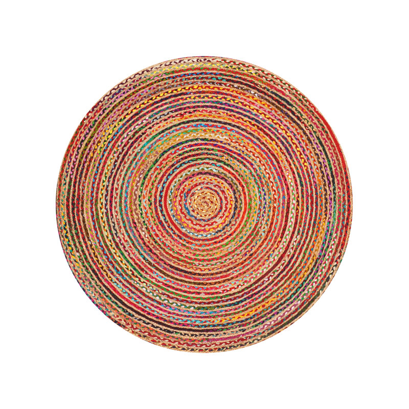 Hand Braided Cotton & Jute Contemporary Dark Multicolor Round Area Rug, Round 5'