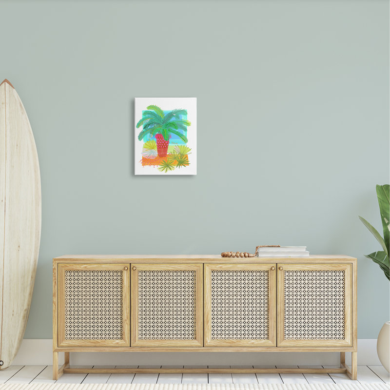 «Tropical Palm Plant Leaves Whimsical Summer Botanicals», peinture sur toile à cadre flottant, H 20 po x l 16 po x P 1,5 po