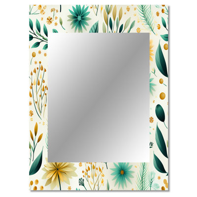 Amose Botanical Bohemian Dream Green Pattern - botanical  Large Wall Mirror, Boho Unique Mirror, Printed Metal Art