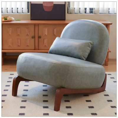 Chaise de salon en similicuir avec pieds en bois massif